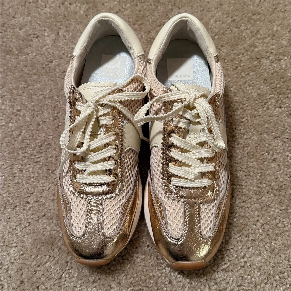 Dolce Vita Women's B.NTCD Mesh Running Sneakers gold woven cream size 7.5 shoe - Picture 2 of 7